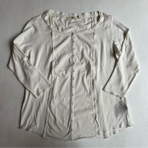 Soft Surroundings White Snap Button Jersey Knit Henley Shirt